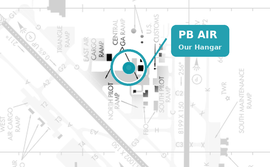 Spokane International Airport diagram with the PB Air hangar circled on the Central GA ramp